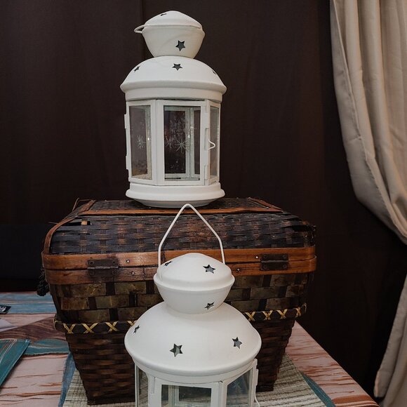 Pair Of Ikea Rotera Hanging Tea Light Votive Lanterns Ivory Snowflake Design - Picture 1 of 11